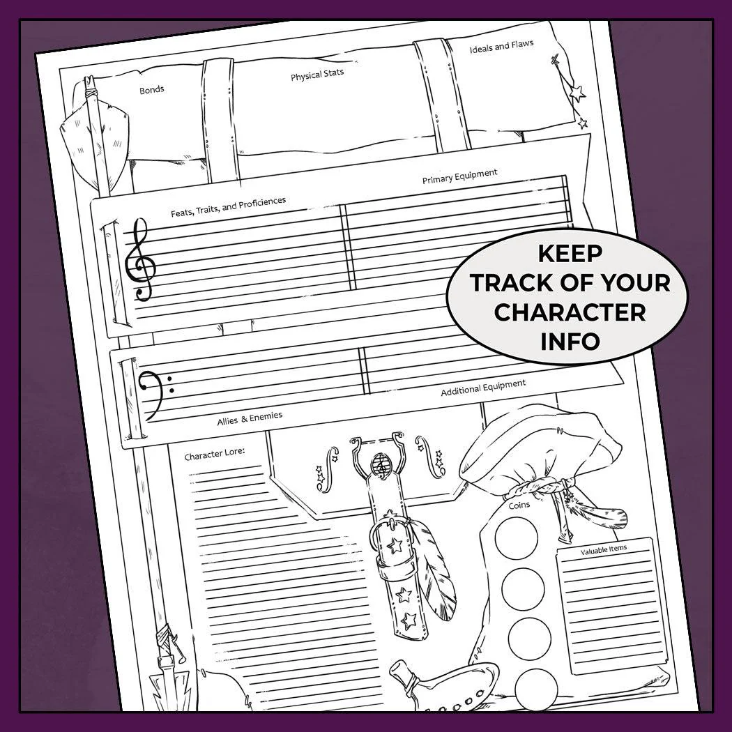A Bards Adventure, Colorless - DnD 5e Bard Character Sheet - Image 3