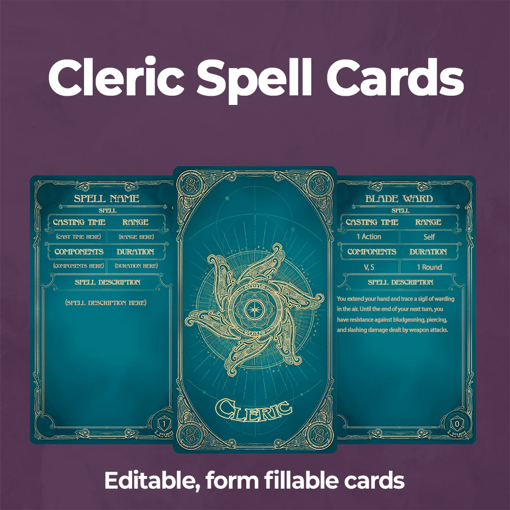 Aether D&D 5e Spell Cards Bundle - Fillable PDF - Image 4
