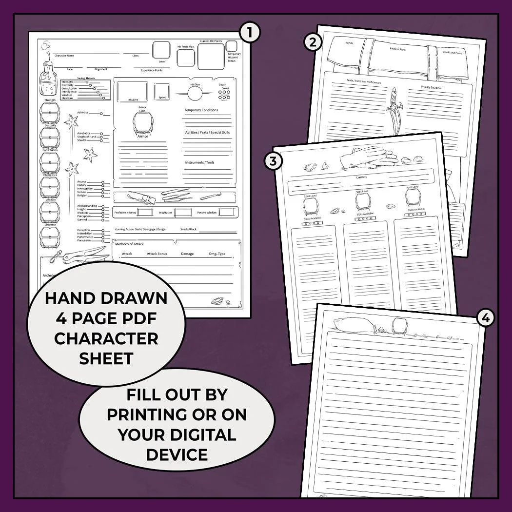 Deceptive Rogue, Colorless - DnD 5e Rogue Character Sheet - Image 2