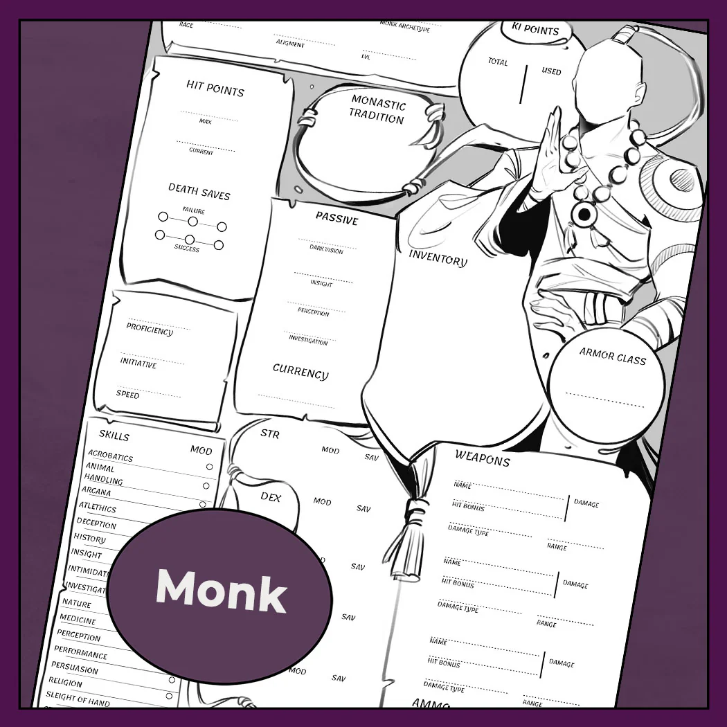 Noir | D&D 5e Character Sheet Bundle - All Classes - Image 8