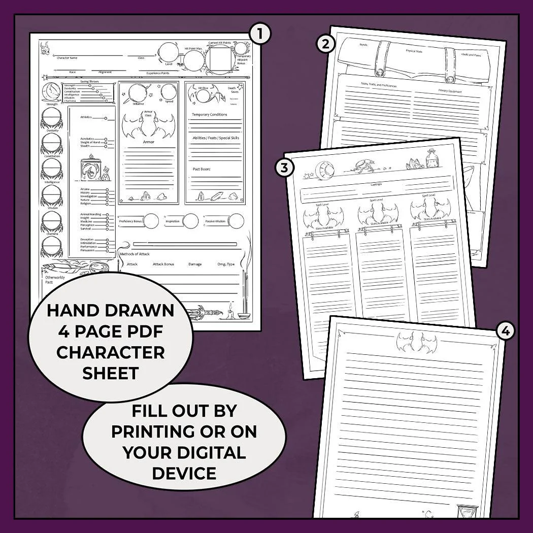 Otherworldly Warlock, Colorless - DnD 5e Warlock Character Sheet - Image 2