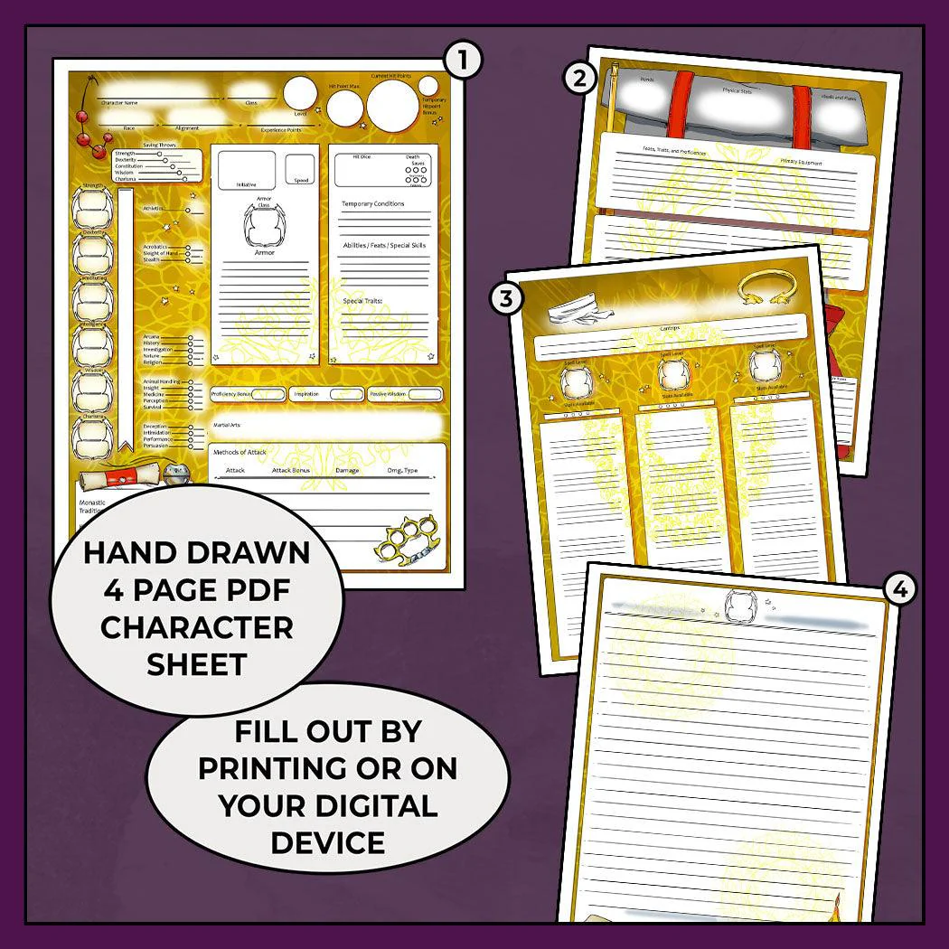 Unarmed Monk - DnD 5e Monk Character Sheet - Image 2
