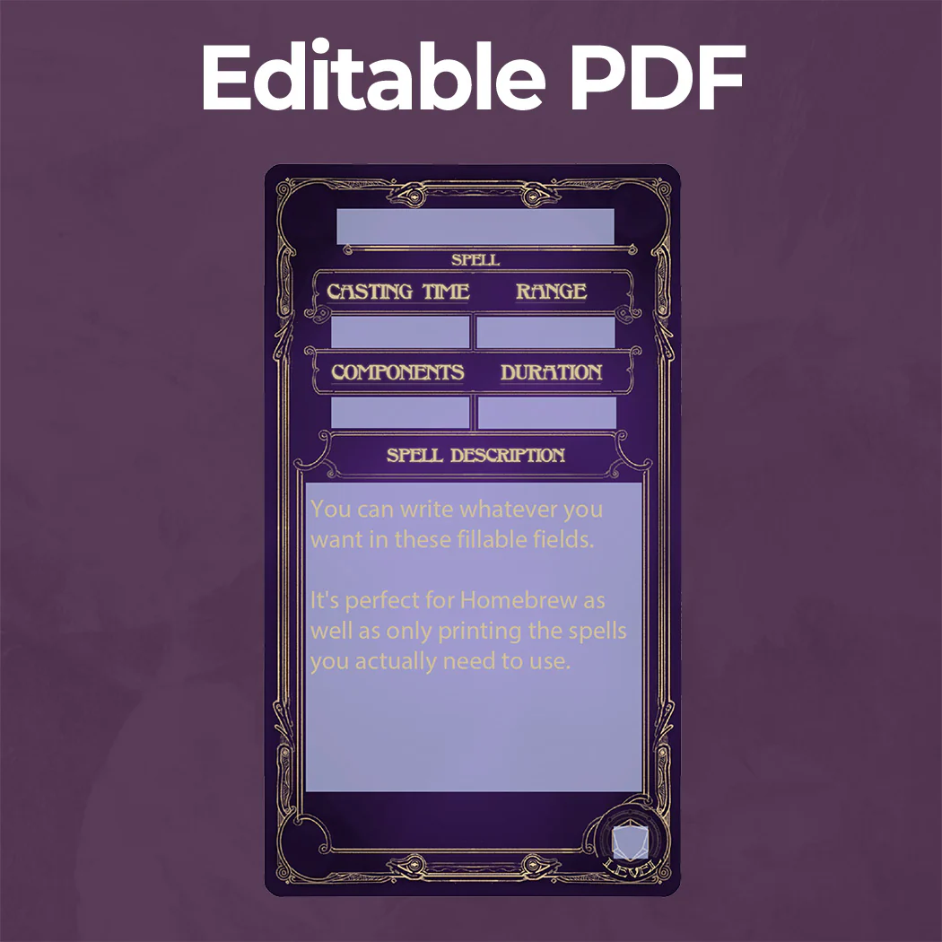 Wizard Spell Cards D&D 5e - Fillable PDF - Image 4